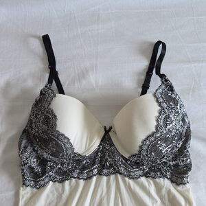 Lace Trimmed Black and White Slip